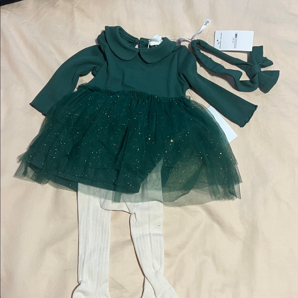 Elegant Green Kids Dress with Tulle Skirt